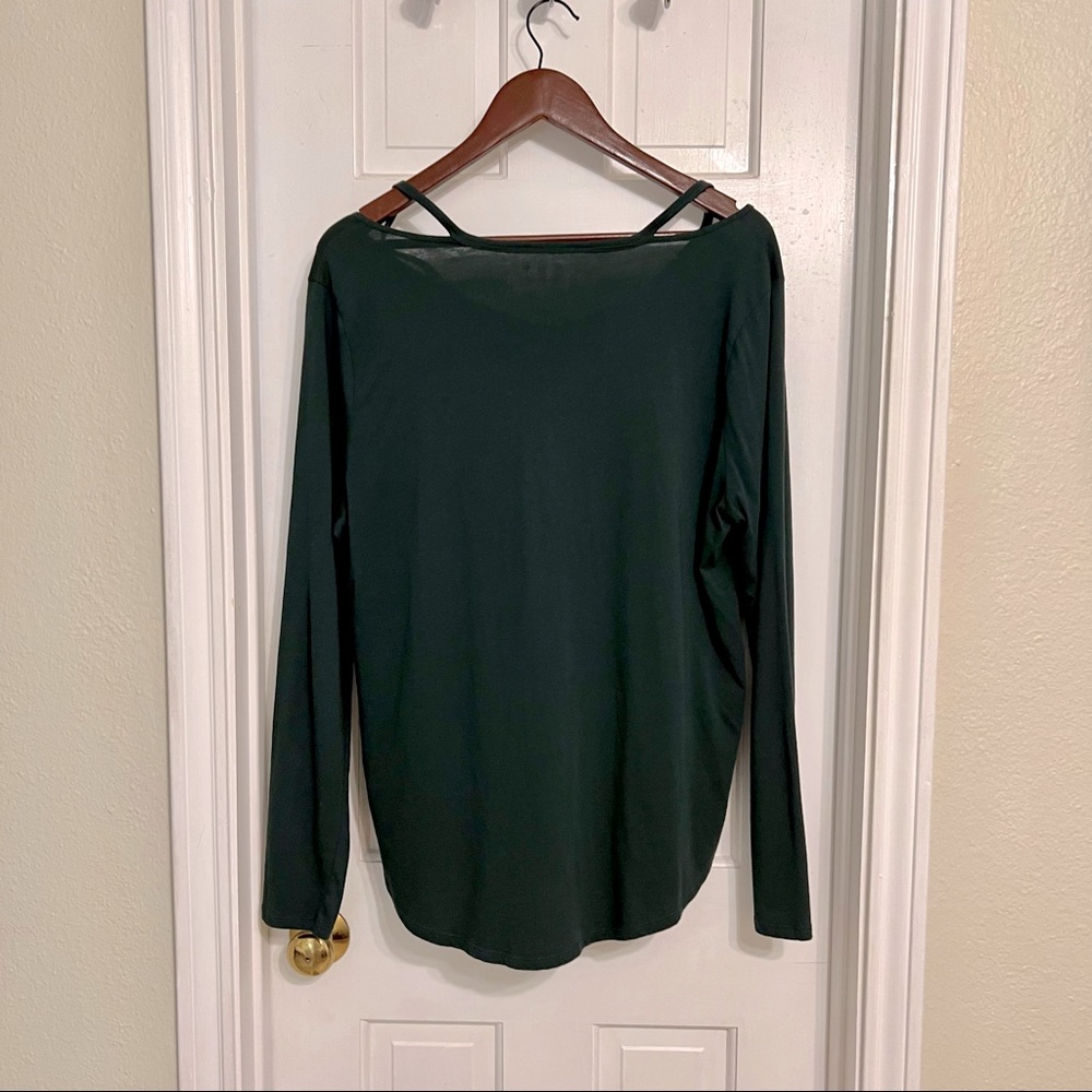 Loft Emerald Green Modified Cold Shoulder Tunic Length V-neck Top Size XL